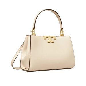 Cream Tory Burch Eleanor Leather Mini Satchel Bag with extra shoulder strap